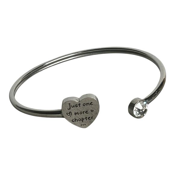 Bookish Just One More Chapter Heart Rhinestone Thin Cuff Bracelet - Picture 1 of 4
